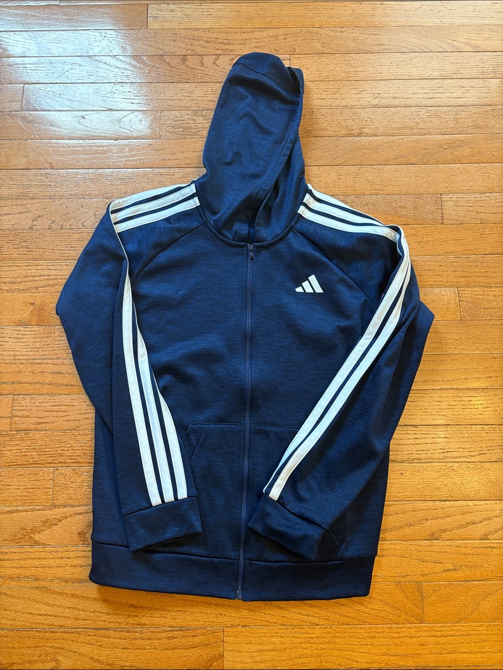 adidas Kids Navy Blue Full-Zip Hoodie with White Stripe Accents